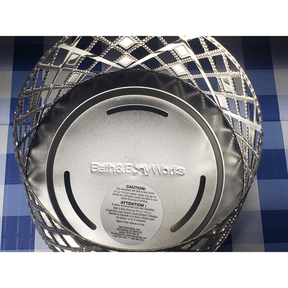 BBW Silver Glittery Gemmed Argyle Large 3 Wick Candle Holder Home Decor - Picture 2 of 2